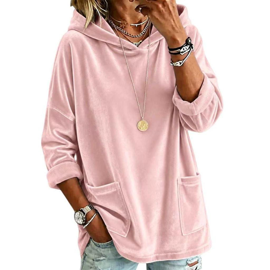 Women S Loose Hooded Long Sleeve Batwing Sleeve Sweatshirt Solid Color
