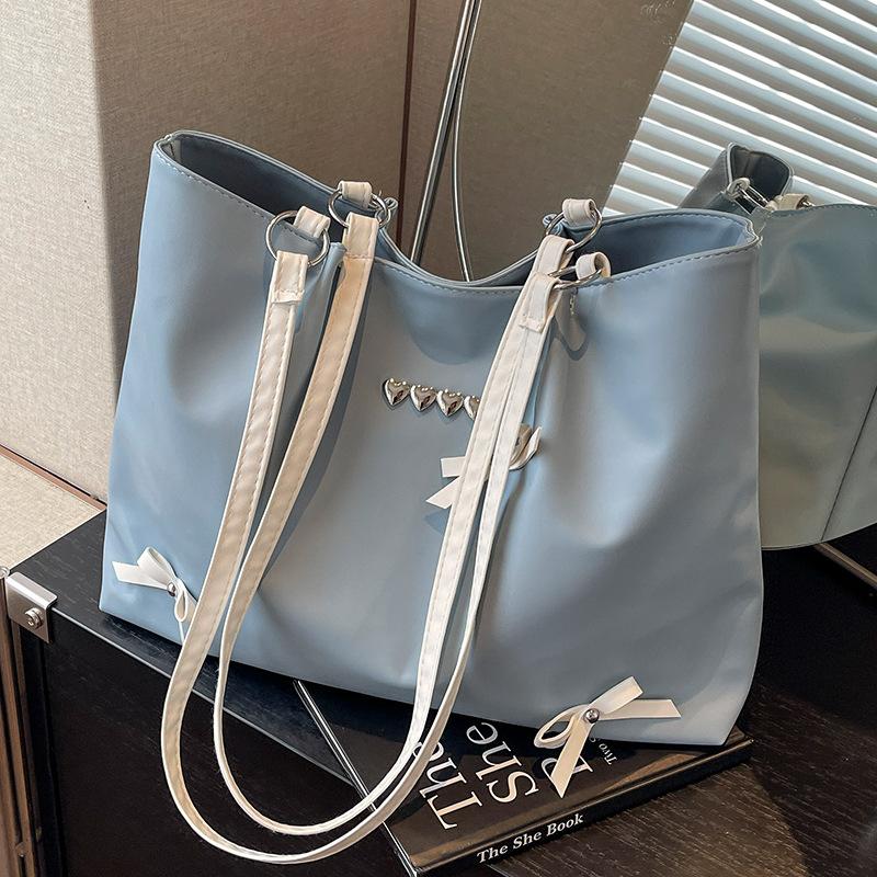 Large-Capacity Bag, Women'S Bow Texture, Foreign-Style Leisure Commuter Bag, College Student Class Tote Bag