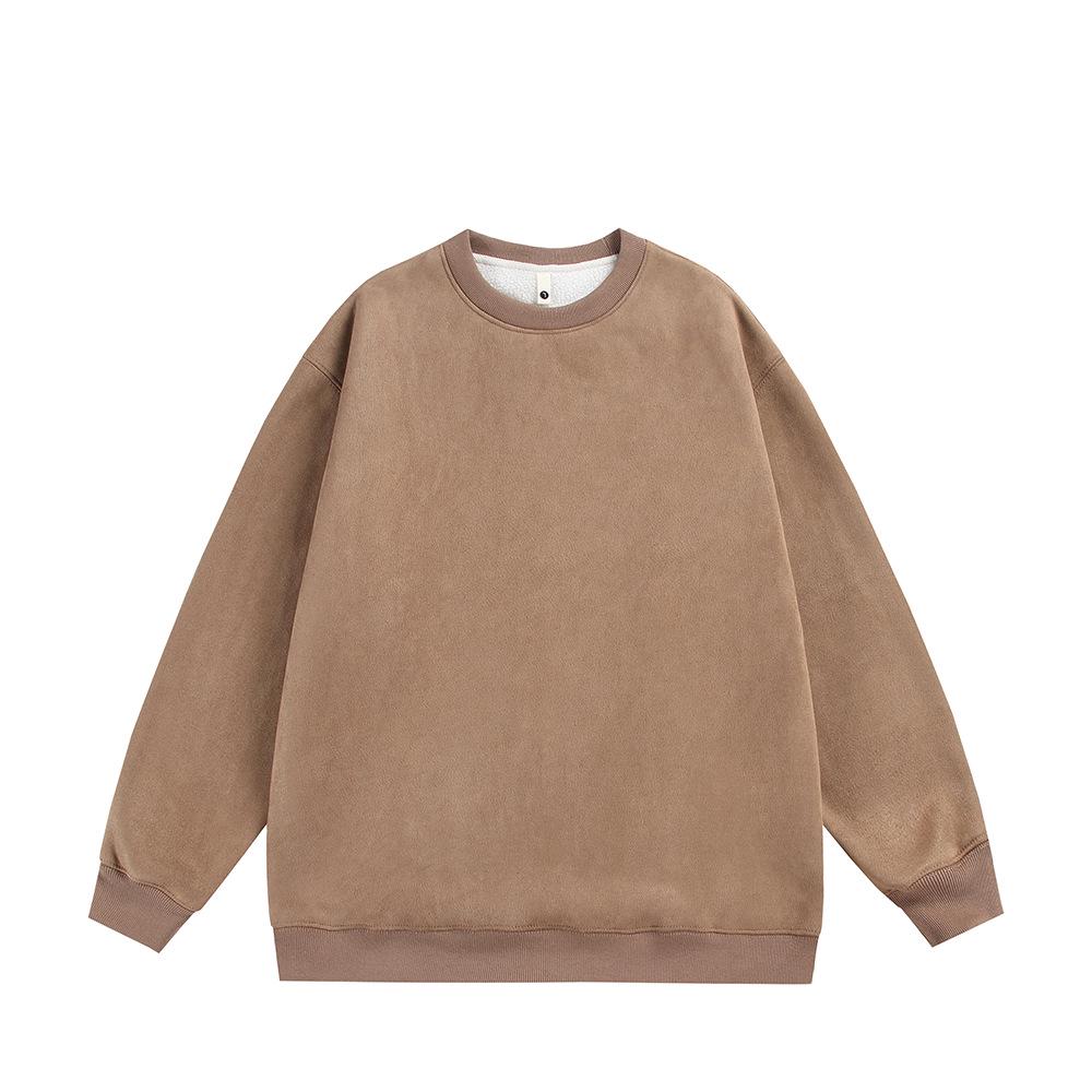 2025 Men's Suede Casual Loose Hoodie: Round Neck, Same Fabric Collar & Hem