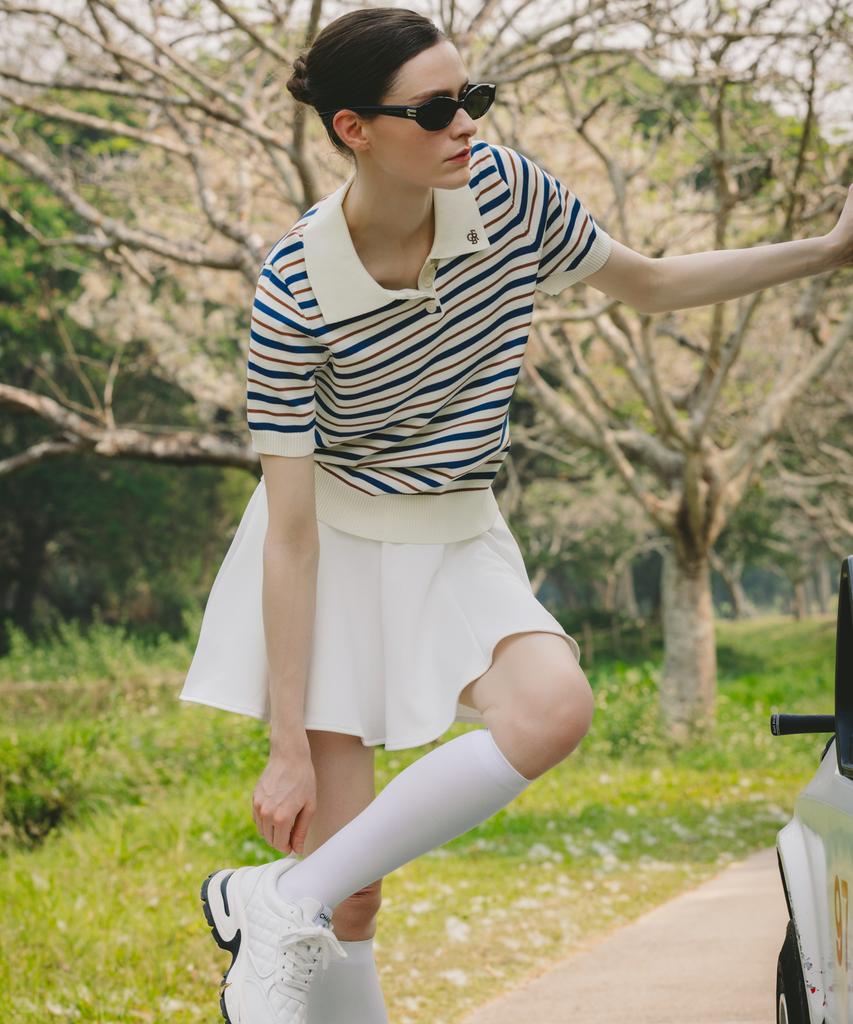 OBER GOLF Cool Stripe Polo Knit Top (Light Beige)