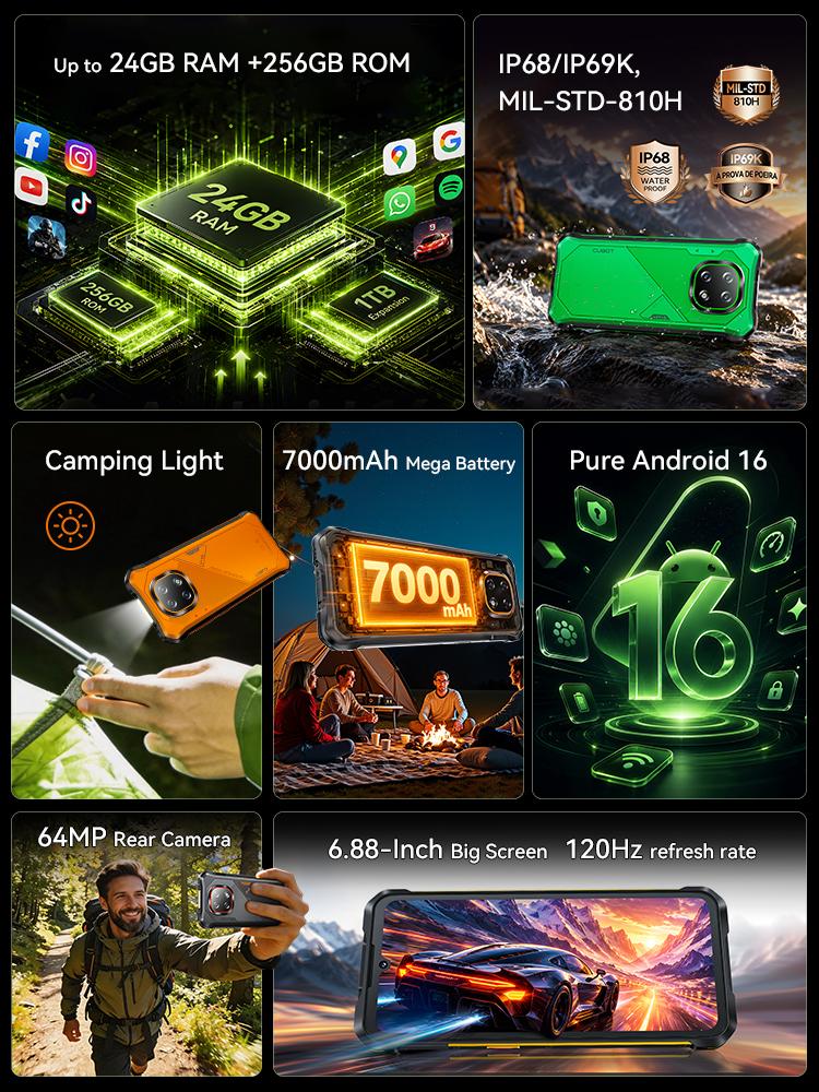Cubot KingKong ES 5 Rugged Smartphone 12GB(+12GB) RAM 256GB ROM Dual SIM 6.88" 64MP 7000mAh NFC Android 16