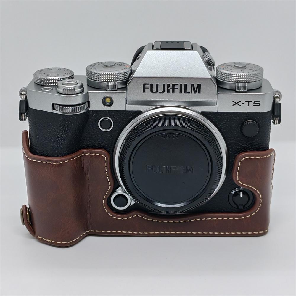 Skórzane etui połowiczne na aparat PU do Fujifilm XT5 Fuji X-T5 Pokrywa bazowa Osłona z otworem na baterię