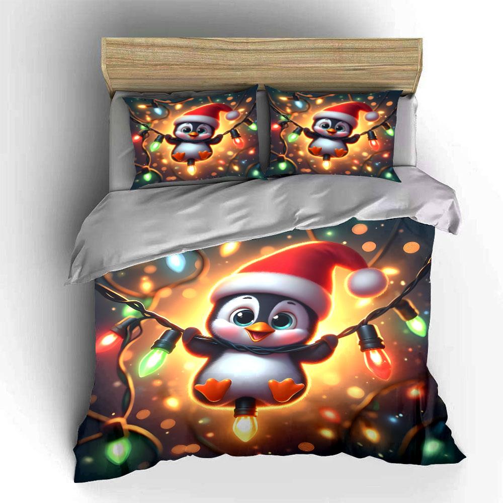 Festive Penguin Glow Bedding Sets Duvet Cover Sets Duvet Covers Pillowcases(1*Duvet Cover 2*Pillowcases Without Duvet Insert)
