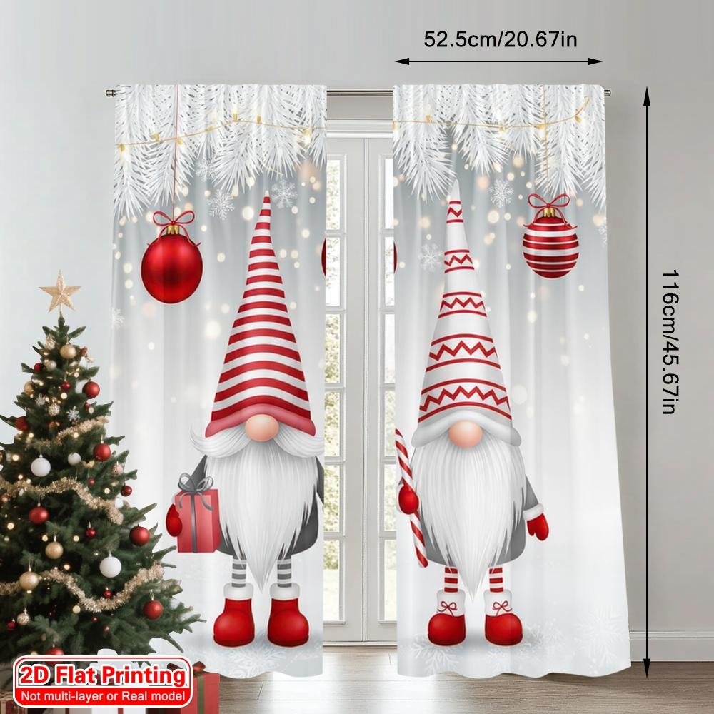 2D Flat Printing 2pcs Merry Christmas Trendy Curtains Christmas Gnomes Winter Snow_b Digital Printed Polyester Drapes Birthday