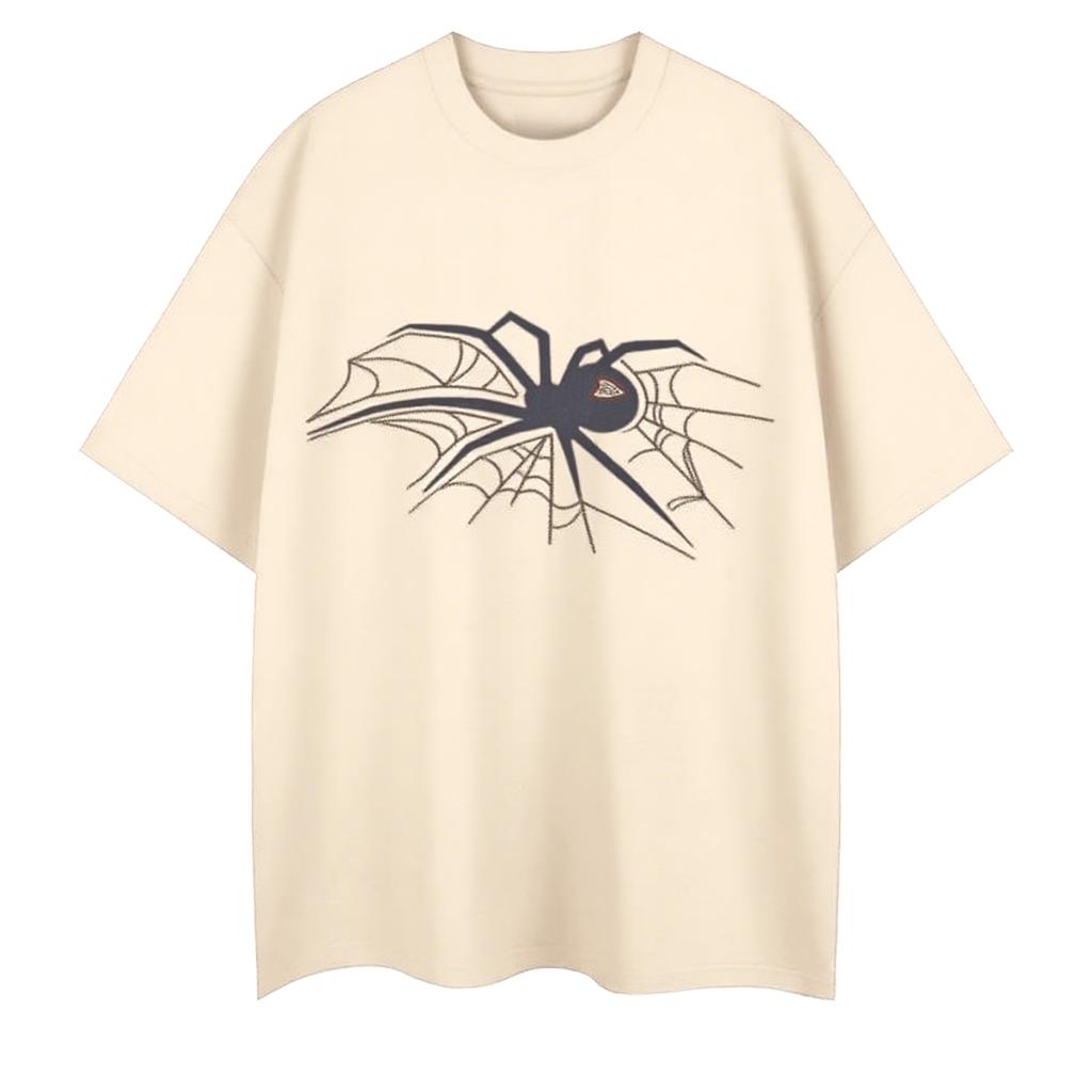 2025 Autumn Cotton T-shirt American Niche Spider Web Printing Comfortable Fashion Skin-friendly Trend Large Size Couple T-shirt