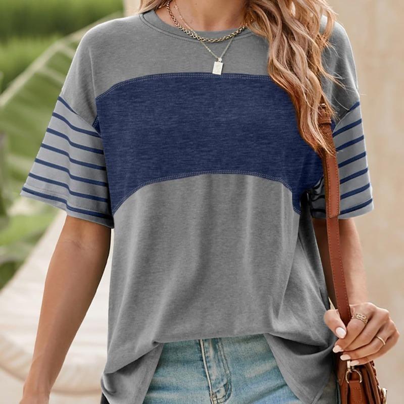 Summer New Round Neck Casual Loose Women's T-shirt Fashion Simple Short Sleeve T shirts for Women Elegant Slim Fit Office Lady Tee Tops 26648