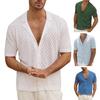 Herren-Jacquard-Strickhemd, kurzärmelig, Button-Down-Oberteil mit kubanischem Kragen, Rautengittermuster, Freizeithemd für den Alltag, Partys, Reisen