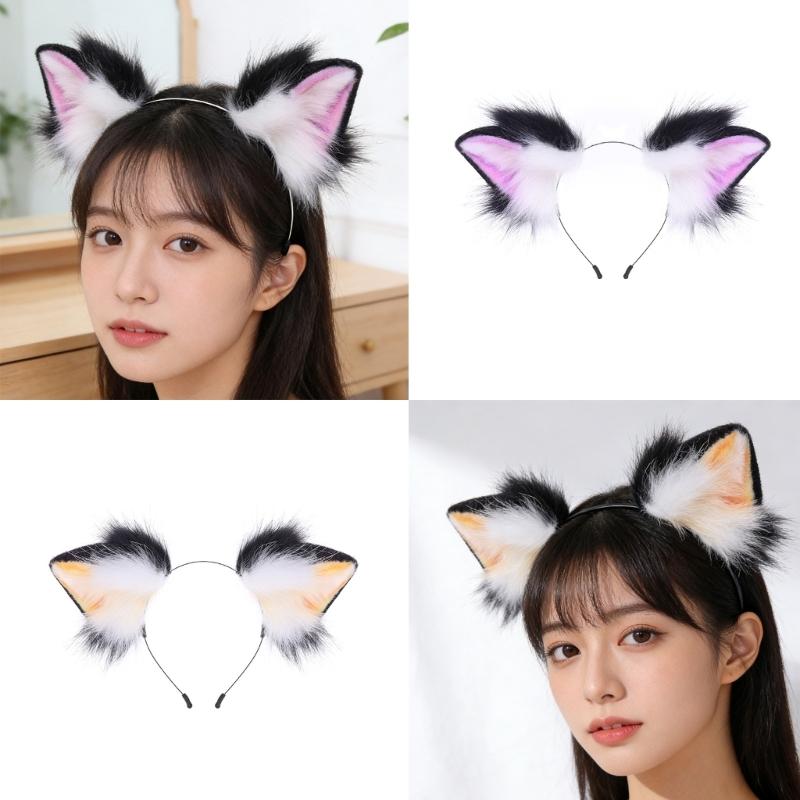 Realistic Kitten Ears Hairband Furry Headbands Plush for Coser Role Play and Photography Props
