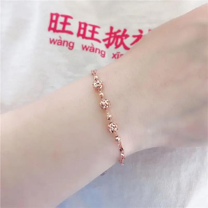 Simple and Shiny Round Beads Chain Bracelet for Women Copper Plated Rose Gold New In Bangles Party Zircon Gift
