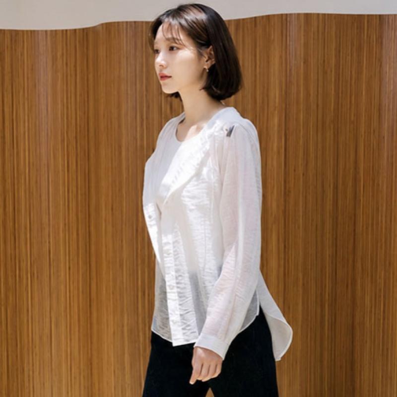 Elua Sheer Hood String Shirt Jacket Ivory