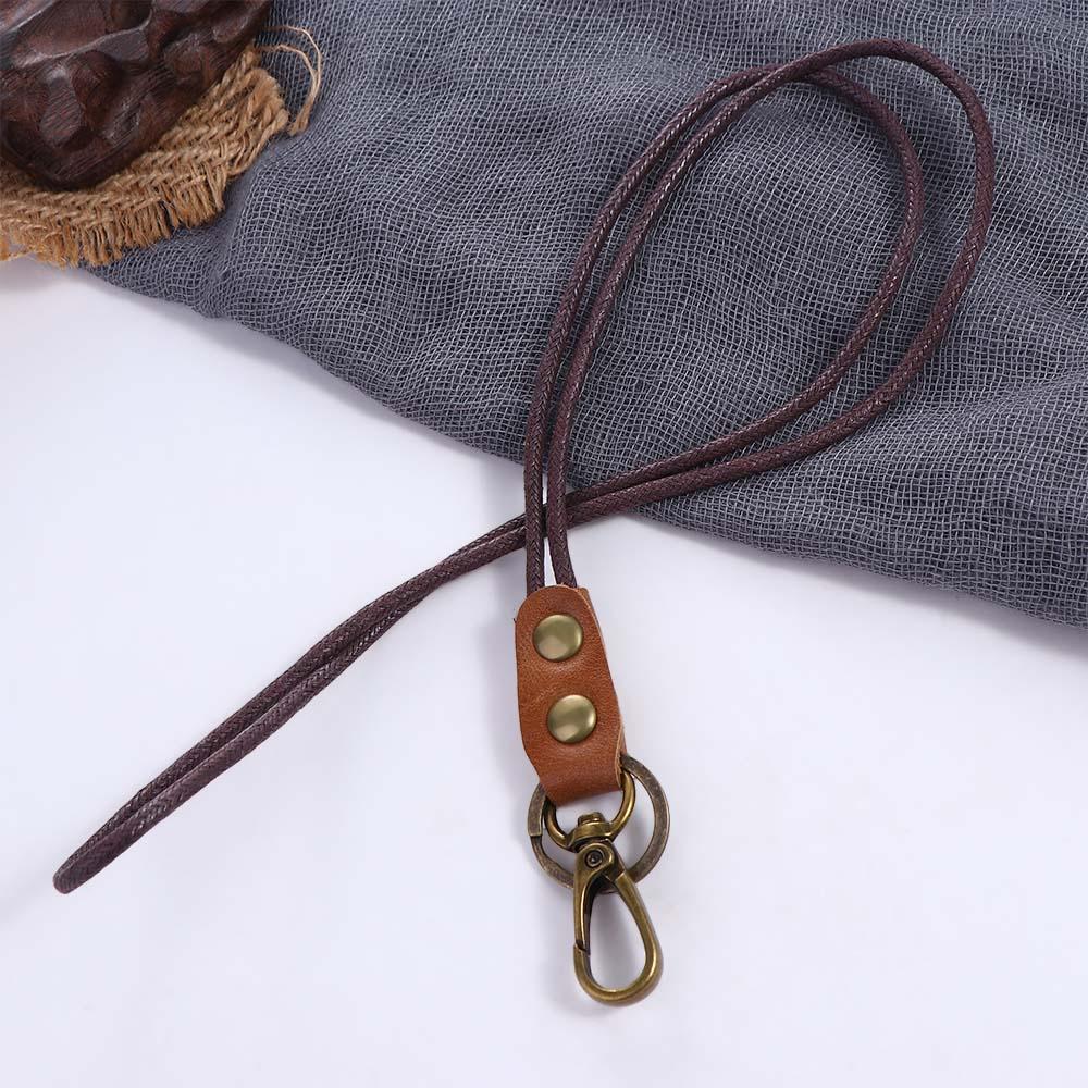 Leather Cowhide Badge Holder Leather Lanyard Work Card Holder Phone Neck Strap Wrist Neck Lanyard