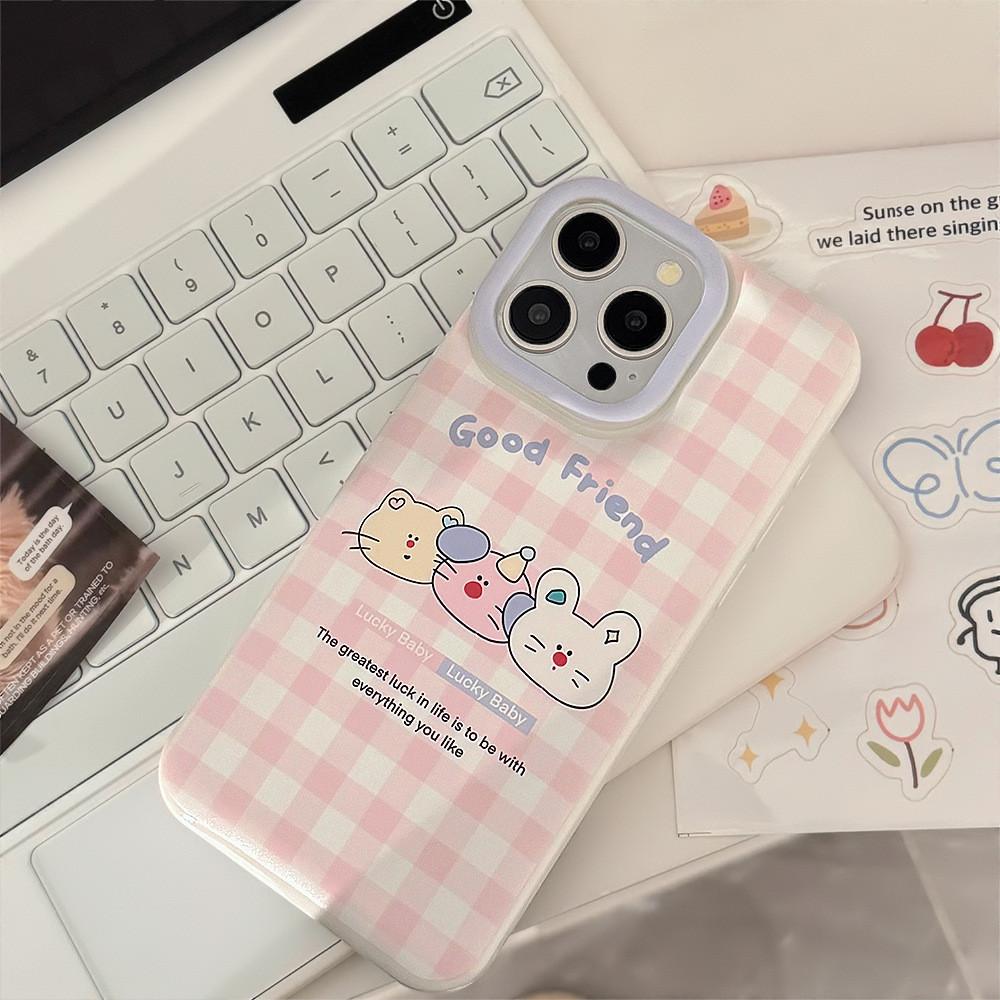 Plaid Pattern Cute Animal Phone Case Compatible and Suitable for iPhone15 14 13/12/11promax/xsmax/xr