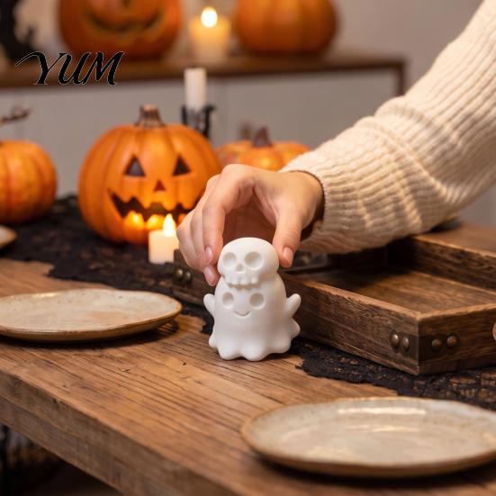 Small Halloween Collectibles 3D Printed Cute Ghost Skull Figurine, Stacked on Shelf Display Figurines Statue, Spooky Desktop Ornament, Fun Holiday