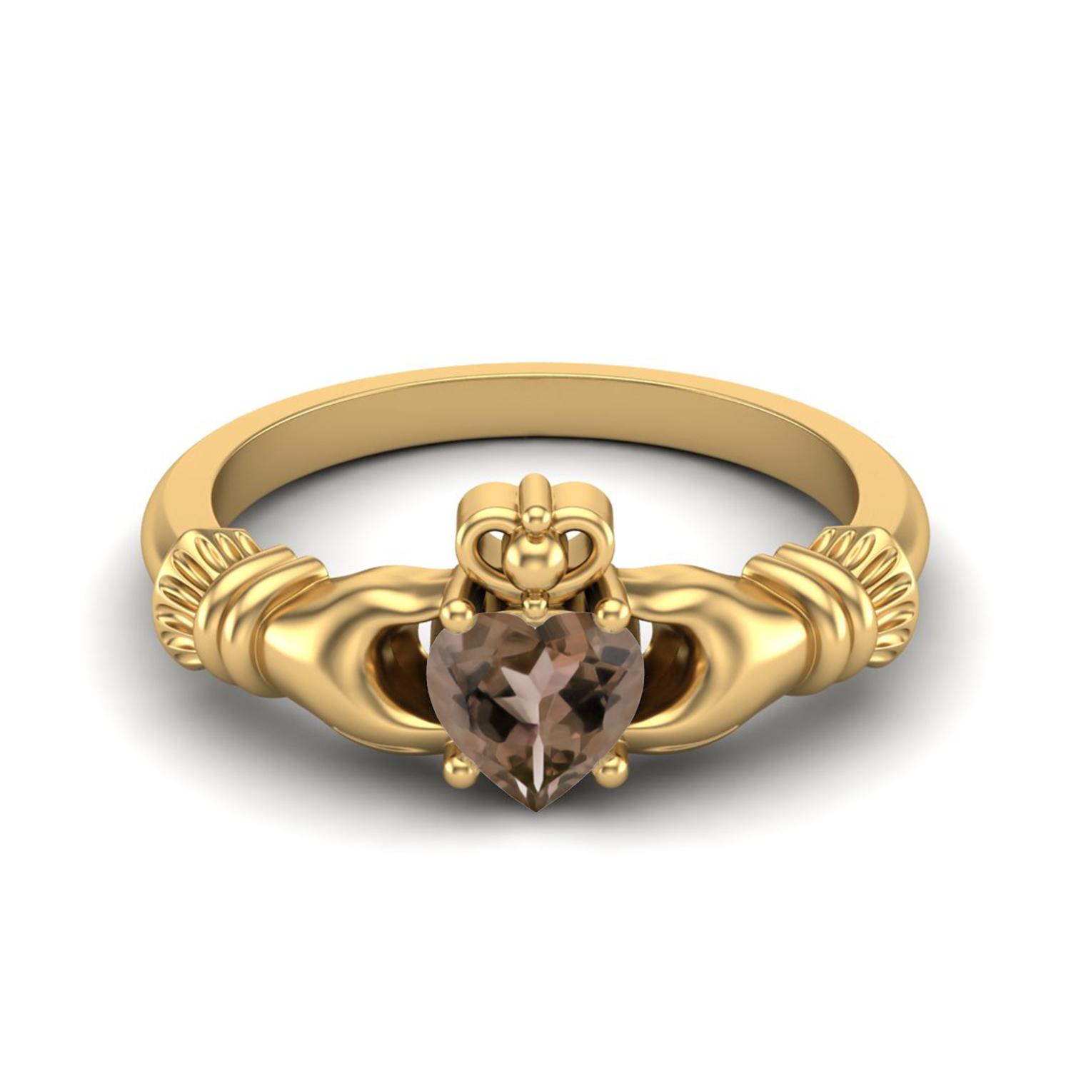 

Ирландский Claddagh 5 мм Сердце Дымчатый Кварц 925 Проба Стерлинговое Серебро Позолота Вермейл Солитер Женское Обручальное Кольцо 11 жёлтый