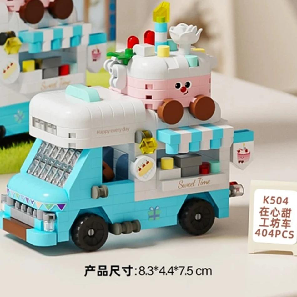 

Popular Diy Car Food Truck Fruit Ice Cream Store Flower Street View Construction Blocks Kit Girls Blocks Model Kids Plaything Children