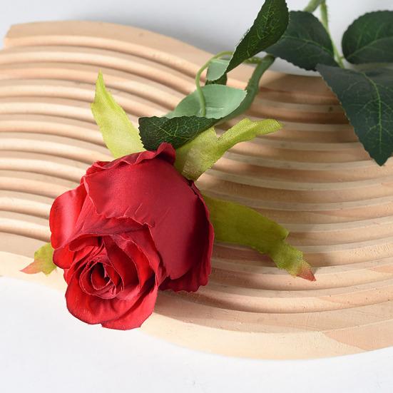 Artificial Rose Branch with Stem Green Leaves Home Wedding Party Faux Flower Floral Arrangement Indoor