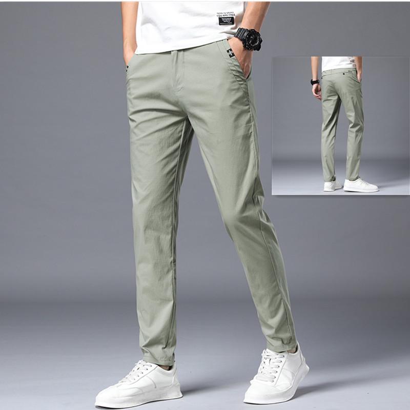 Mládežnické rychleschnoucí strečové kalhoty z ledového hedvábí v korejském stylu - Slim, prodyšné, jednobarevné ležérní kalhoty pro všechna roční období.