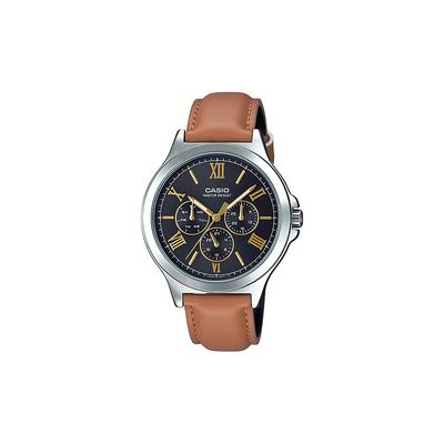 STANDARD Series Life Waterproof Quartz Movement Leather Strap Japanese and Korean Watch 47mm Men's Watch Black Dial MTP-V300L-1A3