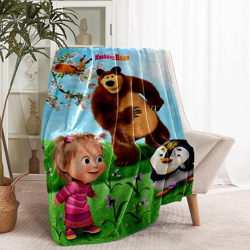 Masha and The Bear Print Blanket - Soft & Comfortable, for Bedroom, Travel, Sofa, Home Decoration - Birthday Christmas Gift for Friend