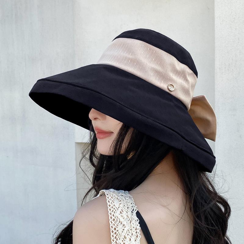 Spring and summer big brim sun hat children versatile fashion bow bucket hat outdoor travel sun protection hat