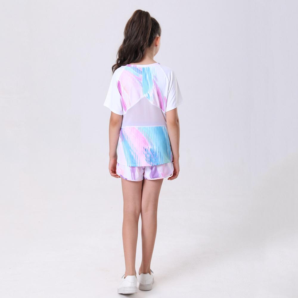 Girls' Quick-Dry Outdoor Fitness Set - Short Sleeve & Pants for Yoga, Badminton, Cycling, and Sports Competition.