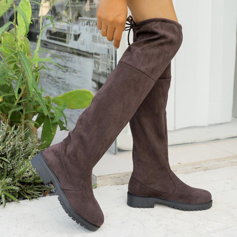 Plus-size Shoes, Low-heeled Shoes, Over-the-knee Long Boots, New Women's Shoes, Back Lace-up, Thick-heeled, Thin High Boots