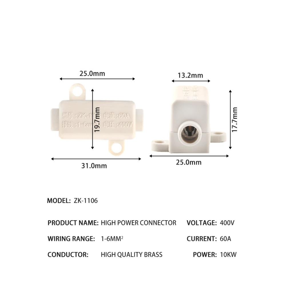 Quick Wire Connector T-Type High Power Terminal Block 60A/400V 1-6mm2 Electric Cable Splitter 100A/1000V 2.5-16mm2 Junction Box
