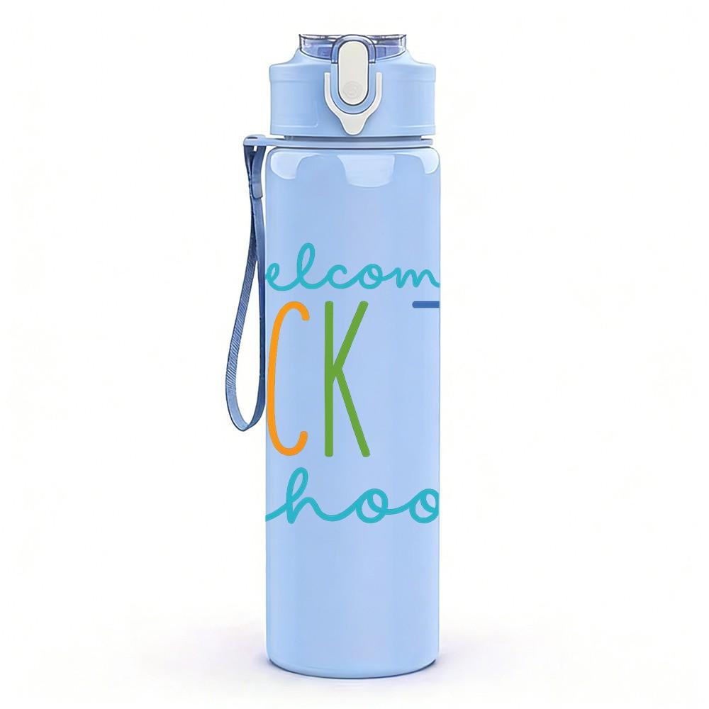 1PC Welcome Back To School Rainbow 750ml Color Plastic Sports Water Bottle Leakproof Flip Straw Lid Suitable for Sports Office Home Use