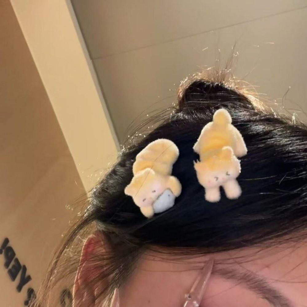 2/4 pcs Soft Plush Bang Side Clips Happy Cat Duckbill Clips Cute Flocking Cat Hair Clips Daily
