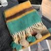 Brushed Warm Women's Soft Waxy Striped Cold Proof Long Dopamine Tassel Fur Ball Scarf