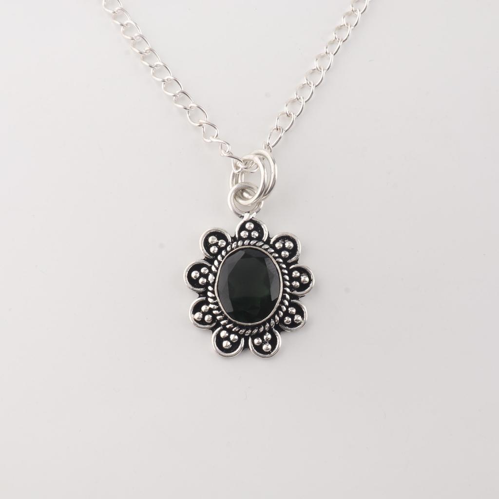 Grüner Turmalin Edelstein 925 Sterlingsilber Schmuck Hübscher Anhänger 1,37" Geschenk für Ehefrau CP-40-20