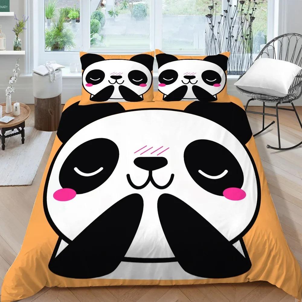 Panda Bedding Set for Kids Boys Girls Cute Cartoon Giant Panda Duvet Cover Set KingQueen Size Yellow Soft Polyester Quilt Cover