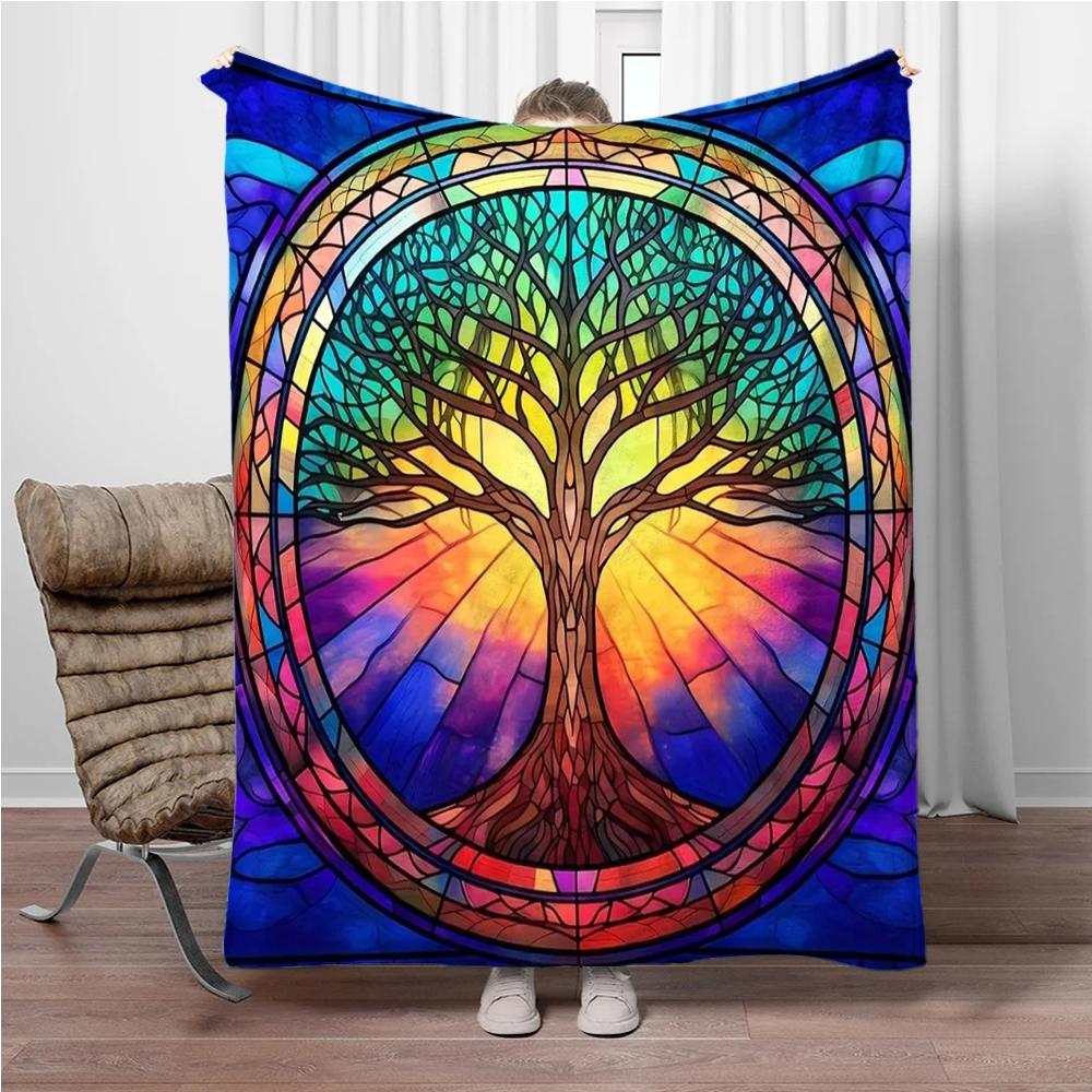 3D Abstract Tree Of Life Flannel Blanket Fluffy Children Sofa Plush Bedspread Throw Lunch Blanket for Sofa Bed Nap Cover Kids