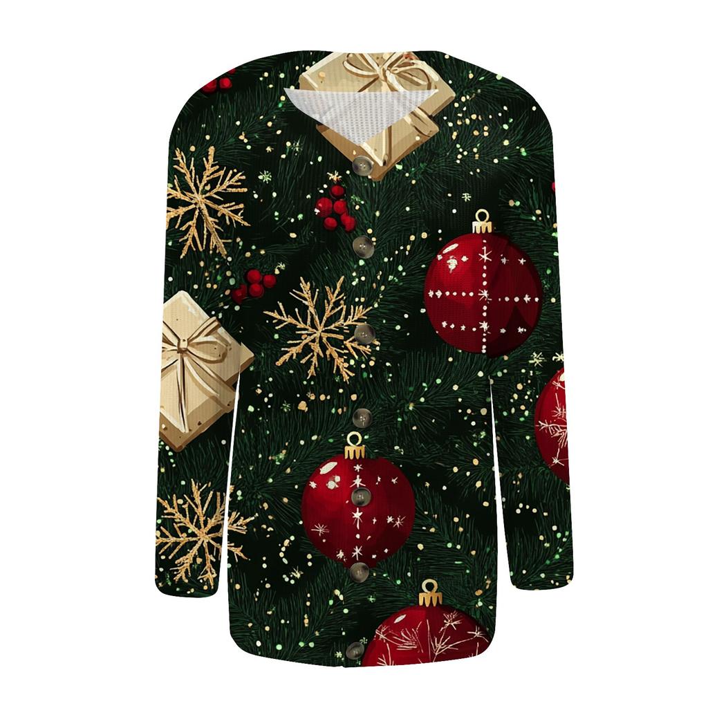 Women's Fashion Print Long Sleeve Knitted Cardigan Button Up Jacket