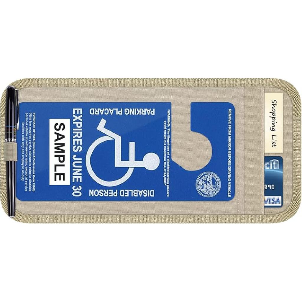 Handicap Placard Holder For Auto, Wisdompro Disabled Parking Permit Sign Protector For Car Sun Visor With Note Paper Slot, Pen Holder And Elastic