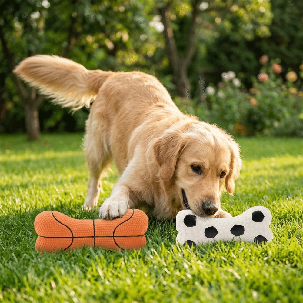 Bone & Ball Shaped Latex Squeaky Dog Bone Toy Puppy Entertainment Toy Pet Boredom Relief Basketball Bone Toy