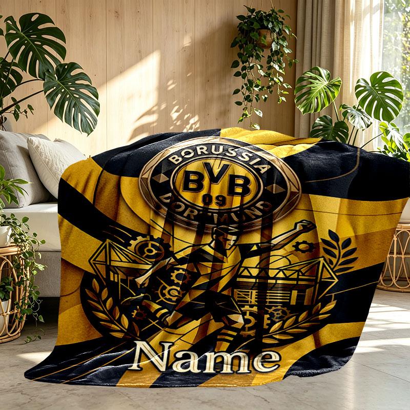 Personalisierte Borussia Dortmund Bvb Decke mit individuellem Namen, Heimdekoration, Schlafzimmer, Sofa, Camping, Couch, Geschenke für Geburtstag Weihnachten
