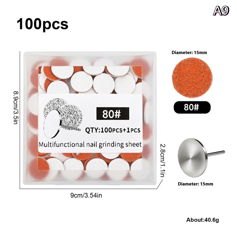 Nail Art Sanding Polish Paper Discs With Metal Nail Bearing Replaceable Self-Adhesive Sandpaper Discs Repair Manicure Pedicure