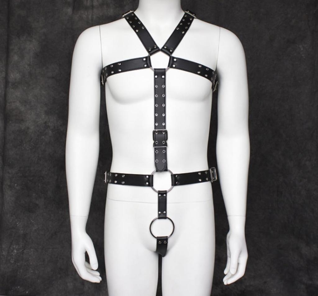 HuaHuiYuan SM Goods Leather Body Harness for Punk Leather Top Cage Chest and Half Hardcore Extreme Bondage Secret Open Adjustable Popular for Black