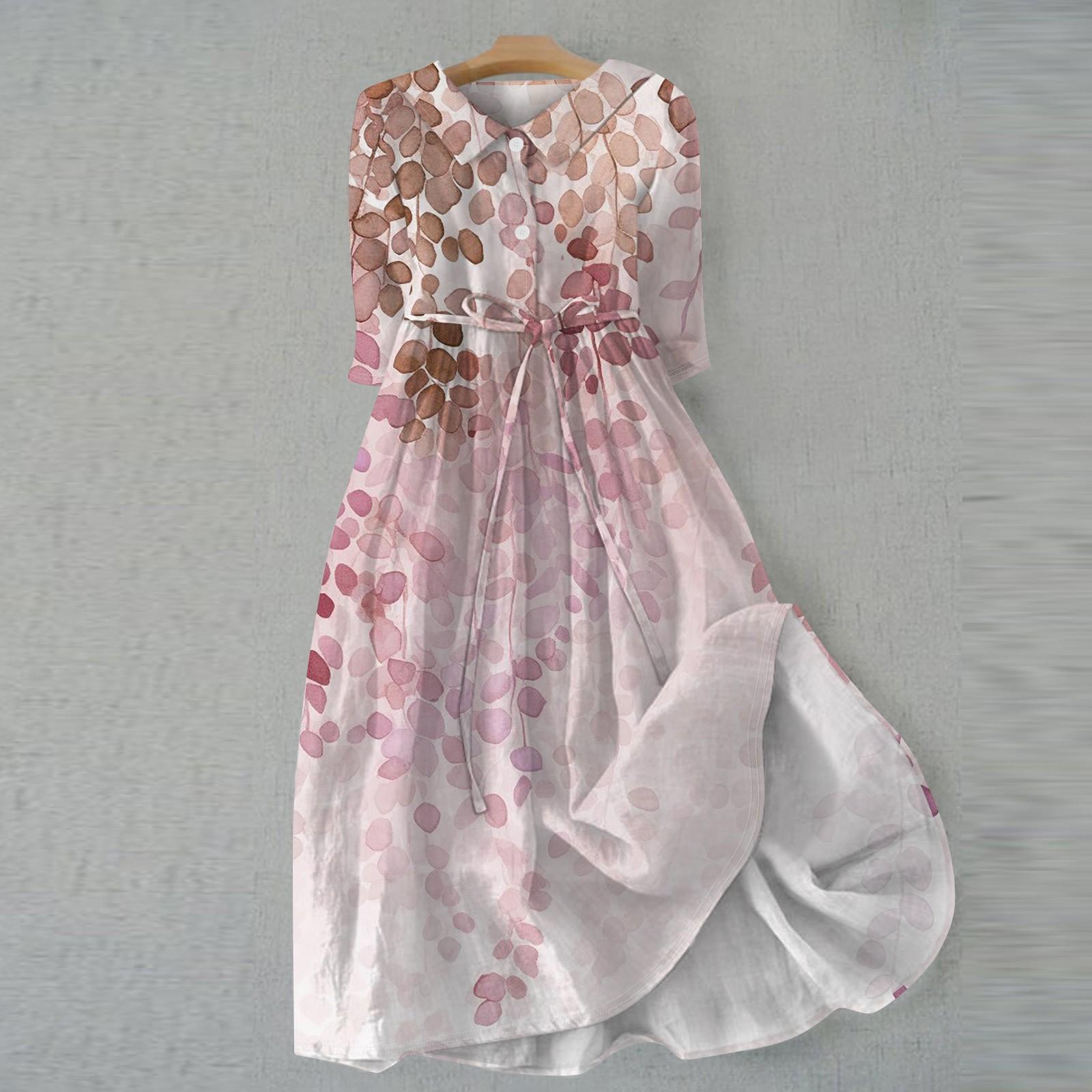 

Женская мода повседневное платье с воротником на лацкане и пуговицами с рукавами 3/4 и бретелями XXXL розовый