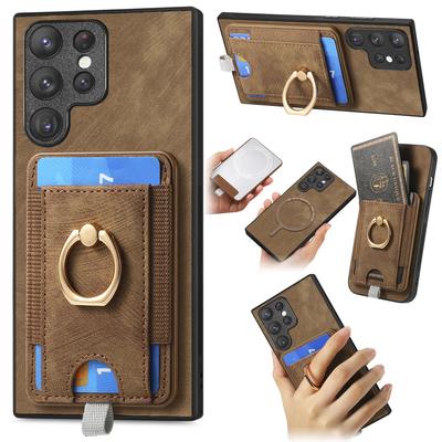 Ring Leather Magnetic with Card Holder Phone Case for Samsung Galaxy S23 FE S24 S22 Ultra Plus M53 M33 A55 A25 A35 A15 A05 Cover