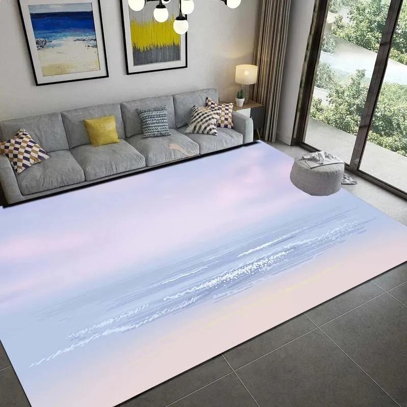 Sea Print Carpet for Living Room Large Waves Beach Kids Room Rug Blue Kitchen Mat Floor Carpet Modern Entrance Mat Bathroom Rug