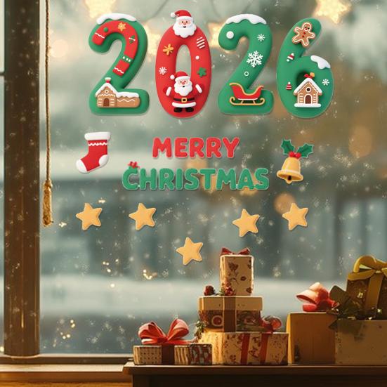 2026 Christmas Window Stickers Santa Claus Snowflake Star Pattern Glass Xmas Decals Indoor Holiday Decoration