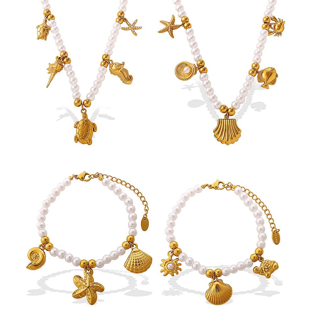 Seaside vacation wind shell starfish imitation pearl bracelet necklace niche design high-end suit women