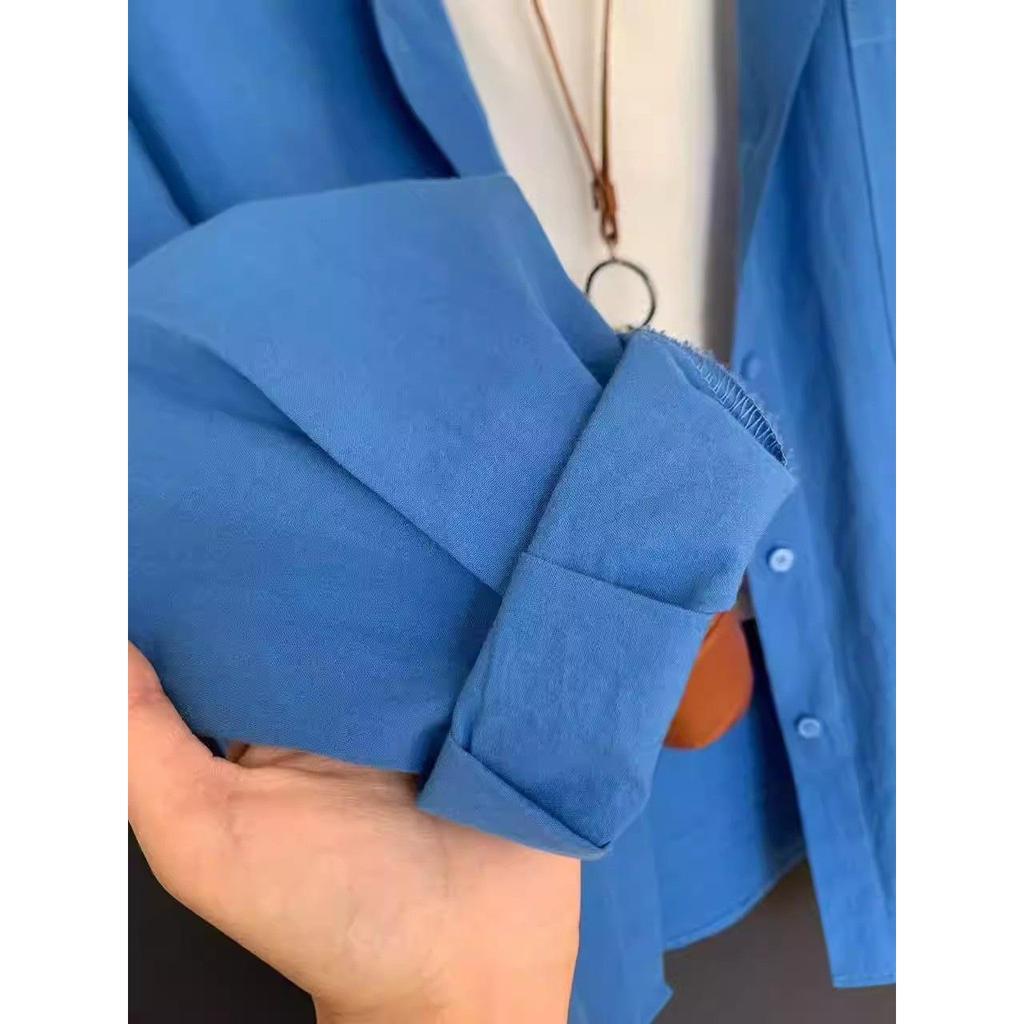 Plus Size Casual Long-Sleeve Plain Shirt for Spring and Autumn