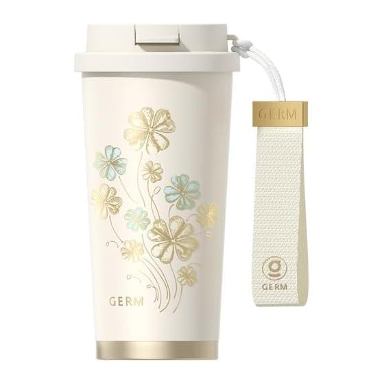 GERM [Official] Four Leaf Clover Premium Vacuum Insulated Tumbler 7 Layer Structure 3WAY 500ml Stainless Steel with Lid Straw Included Strap Heat
