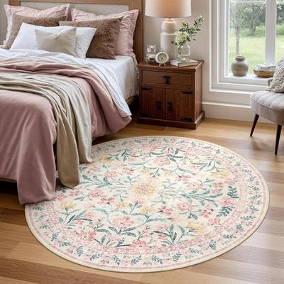 Roze Bloemen Rond Kleed Boheemse Stijl Cirkel Tapijt voor Europese Pastorale Comfortabele Decoratieve Kleden Badkamer Antislip Deurmat
