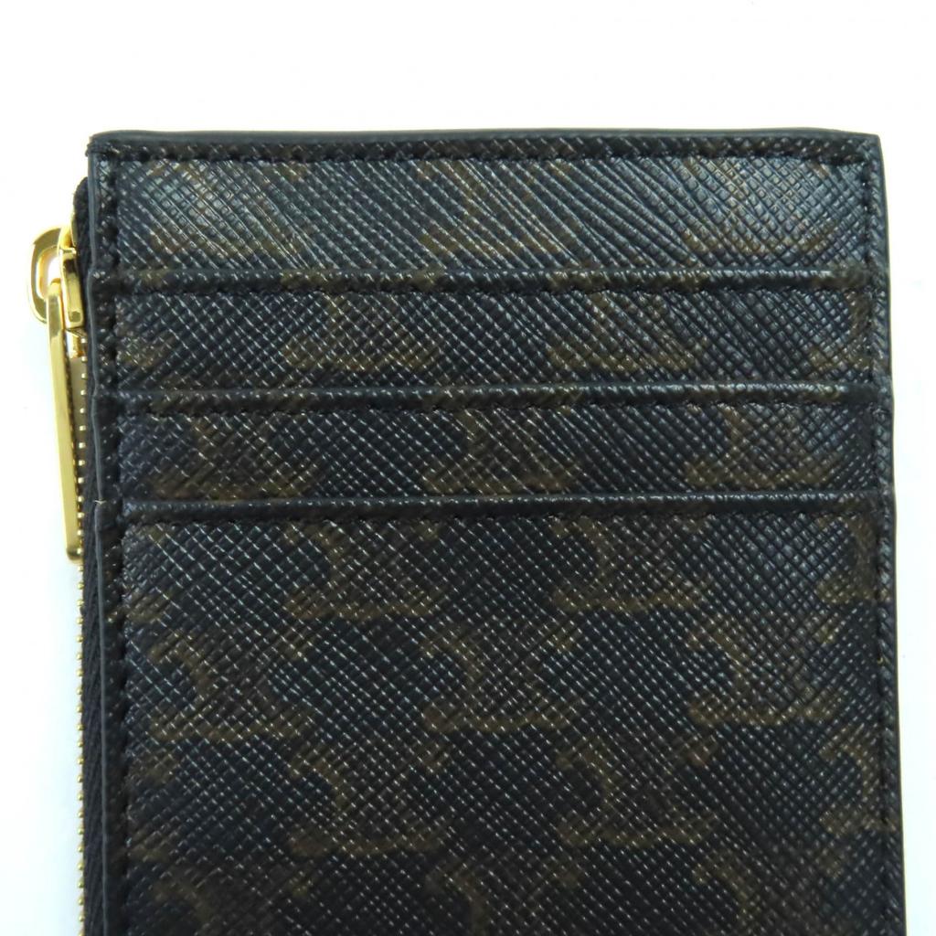 Pristine CELINE Card Case Triomphe Canvas Black brown lambskin Leather Used