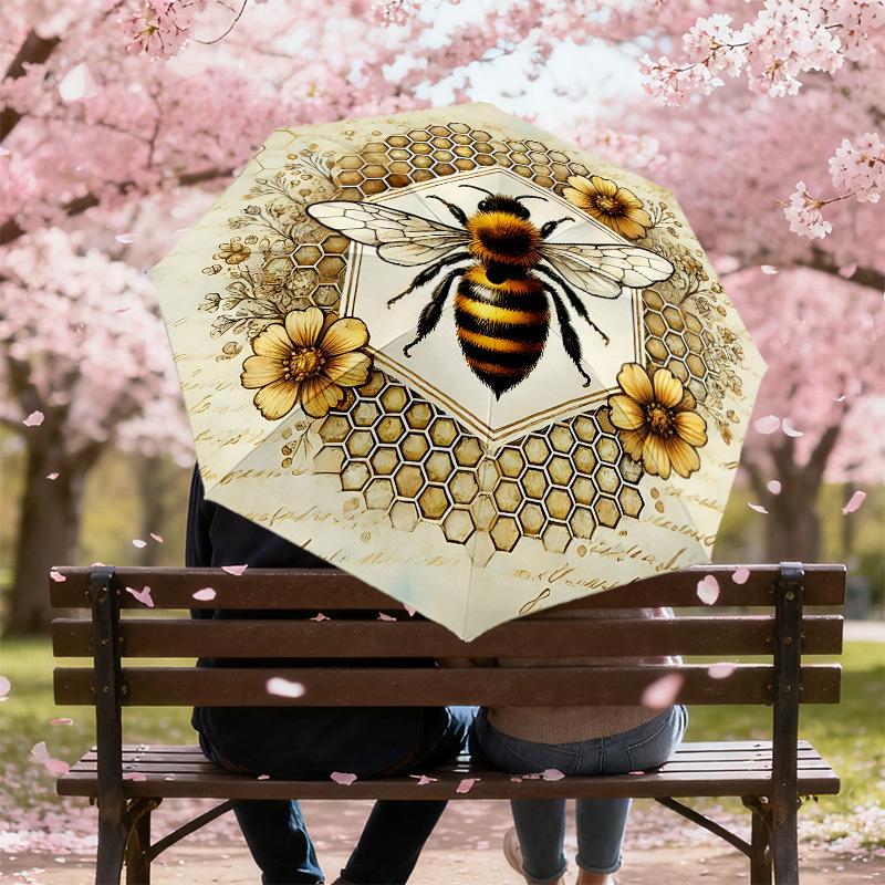 1PC Bee HoneycombAutomatic Open/Close Umbrella with Windproof, 8-Rib Sturdy Canopy, Durable Ribs, Fashionable Design, Outdoor Accessory, Fun Prin, Hol