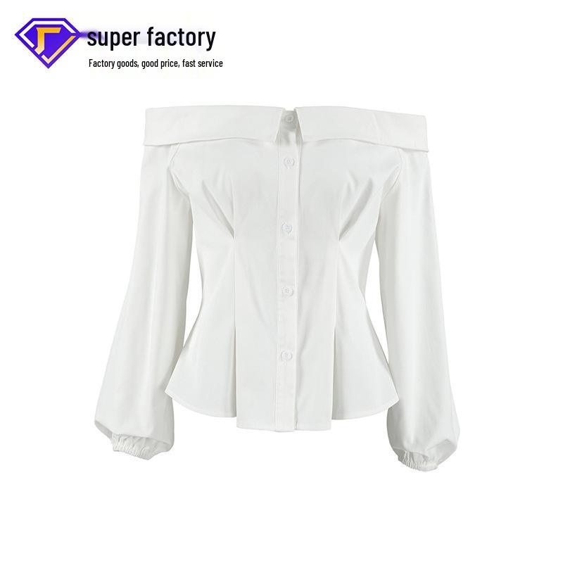 

Sleek Off-Shoulder Elegant Long Sleeve Top for Women Small белый